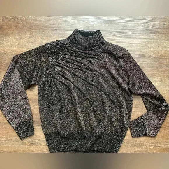 90s Dressbarn women’s black rainbow metallic sparkle sweater turtleneck medium - Picture 2 of 16